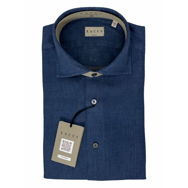 ザカス  メンズ シャツ トップス Point-collar buttoned shirt Blue