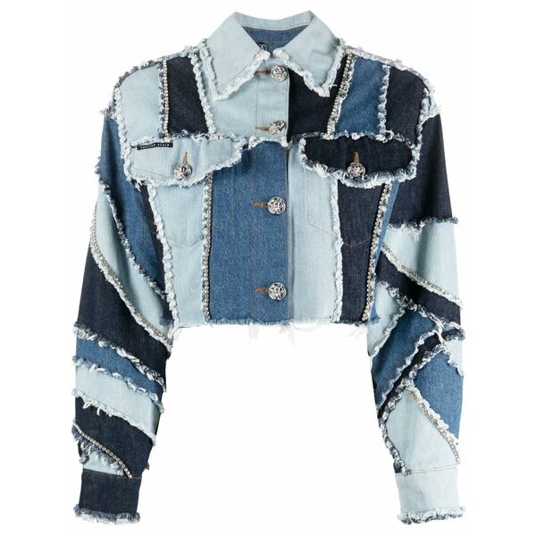 フィリップ飾り気の無い レディース 上衣＆上衣 アウター Denim-patchwork cropped jacket Blue