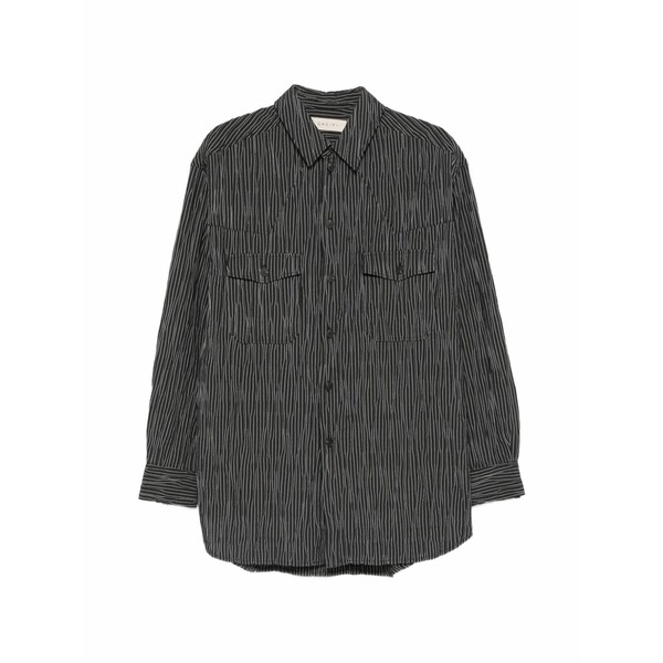 カシミ メンズ シャツ トップス Striped pocket shirt Black｜asty 92,290円