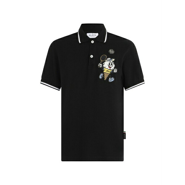 フィリッププレイン メンズ ポロシャツ トップス Ice cream graphic print polo shirt Black|asty