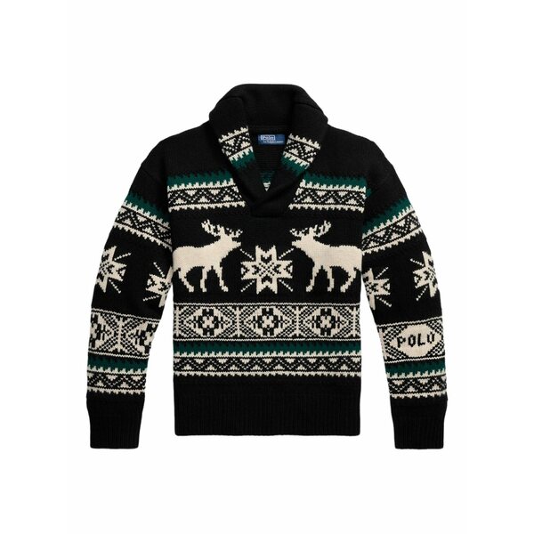 ラルフローレン メンズ カーディガン アウター Shawl collar patterned knitwear Black｜asty