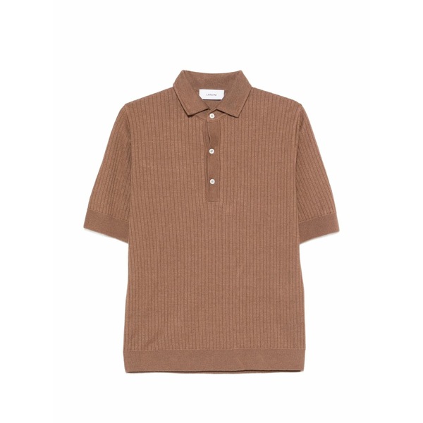 ラルディーニ メンズ ポロシャツ トップス Ribbed polo shirt Brown|asty