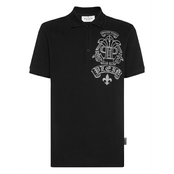 フィリッププレイン メンズ ポロシャツ トップス Strass tattoo polo shirt Black|asty