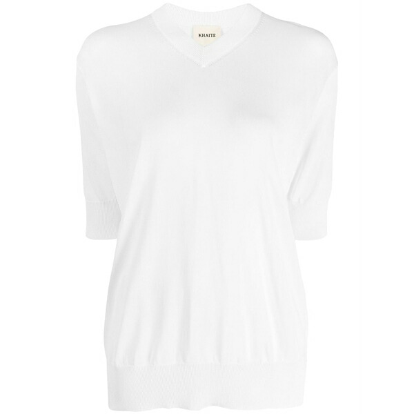 紙凧 レディース ティーシャツ トップス Fine-knit v-neck sweatshirt White