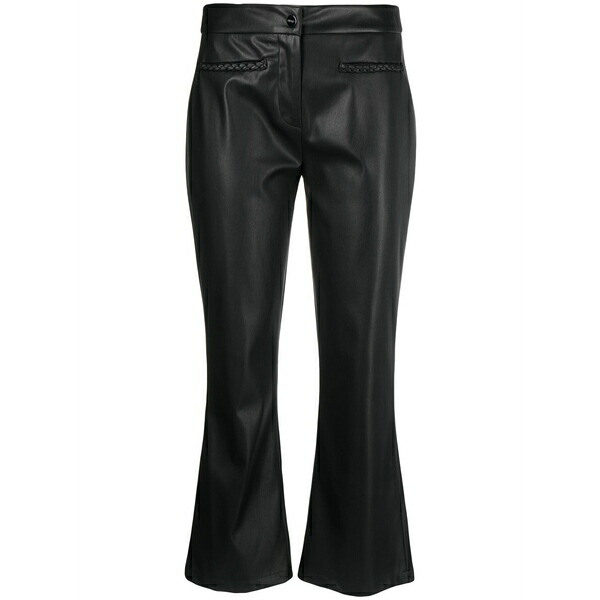 リュージョー レディース カジュアルパンツ ボトムス Faux-leather flared cropped trousers Black|asty