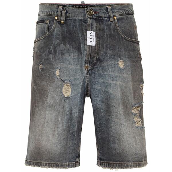 フィリッププレイン メンズ カジュアルパンツ ボトムス Distressed-effect denim shorts Grey|asty