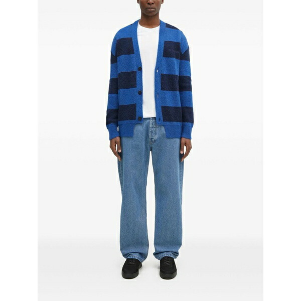 アリーズ メンズ ジレー アウター Striped buttoned cardigan Blue