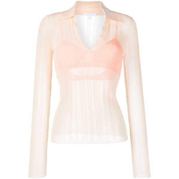 パトリツィア ペペ レディース プルオーバー トップス Semi-sheer ribbed polo shirt Neutrals
