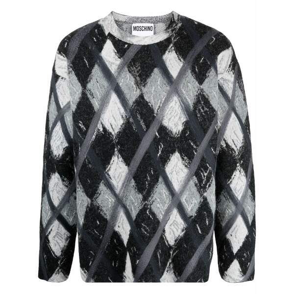 モスキーノ メンズ 編み物\u0026プルオーバー アウター Argyle-pattern wool-blend jumper Grey