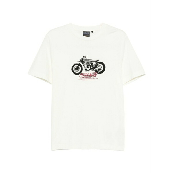 バブアー メンズ Tシャツ トップス Motorcycle-print t-shirt White｜asty