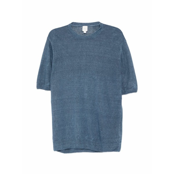 120%リノ メンズ Tシャツ トップス Linen short-sleeved t-shirt Blue|asty