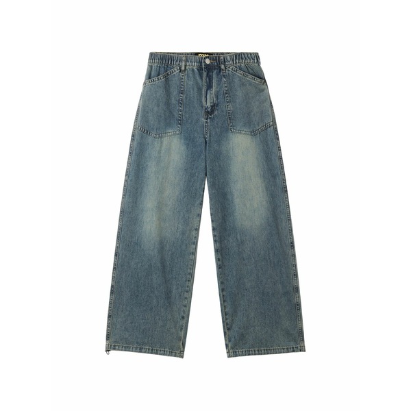 ミニ皮膚軟化剤 レディース ジーンズズボン下 ボトムス Patch-pocket wide-leg jeans Blue