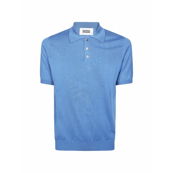 アルファス テューディオ メンズ スポーツシャツ トップス Fine-knit polo shirt Blue ポロシャツ-メンズファッション