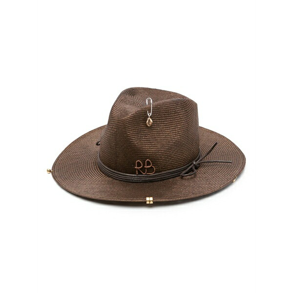 ラスランバジンスキー レディース 鳥打ち帽 付属物 Chain-strap straw fedora hat Brown