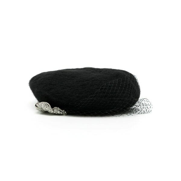ジェニファーベア レディース 鳥打ち帽 付属物 Crystal-embellished voilette beret Black