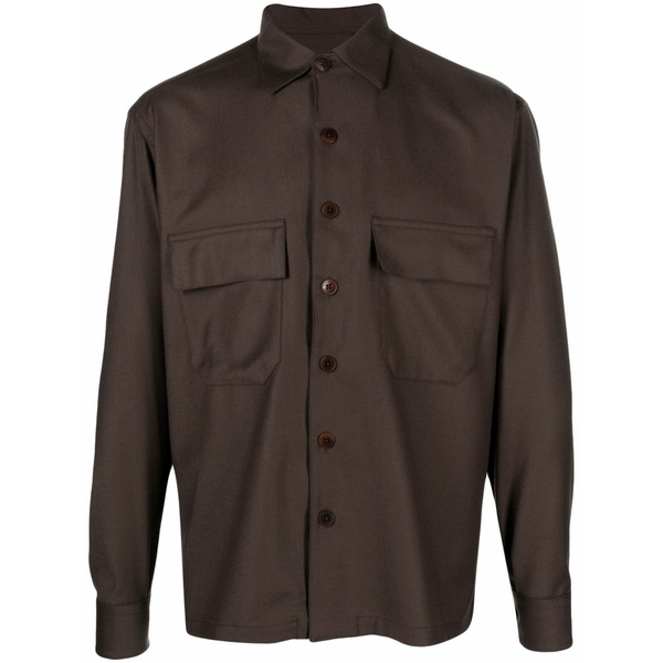 コスチュームメイン メンズ シャツ トップス Long-sleeve virgin wool shirt Brown｜asty