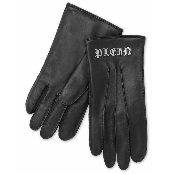 フィリップ飾り気のない メンズ グローブ 付属物 Appliqu??-logo leather gloves Black