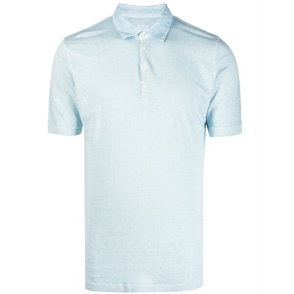 １２０％リノ メンズ スポーツシャツ トップス Short-sleeve linen polo shirt Blue