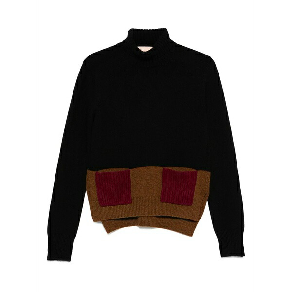 プランシー レディース 編み物\u0026プルオーバー アウター Turtleneck pocket knitted top Black