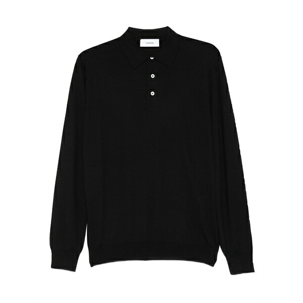 ラルディーニ メンズ スポーツシャツ トップス Long-sleeve wool polo shirt Black