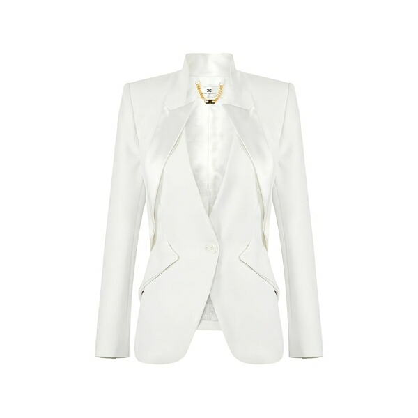 エリザベスフランキ レディース 上衣＆上衣 アウター Satin-lapel jacket White