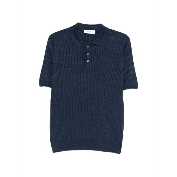 グランサッソ メンズ ポロシャツ トップス Buttoned ribbed knitwear Blue｜asty