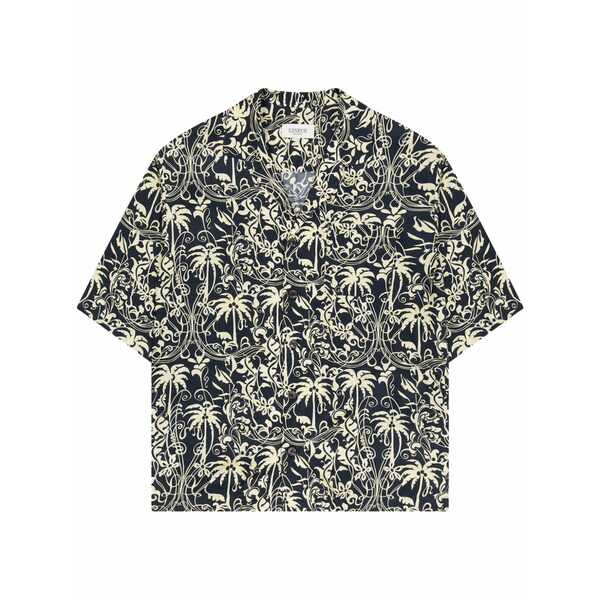 ラネウス メンズ シャツ トップス Boxy bowling shirt Black|asty