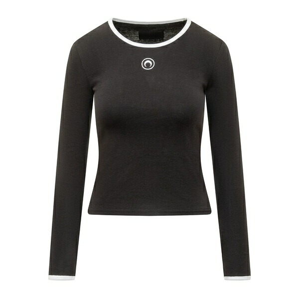 米国海兵隊員 独居室 レディース プルオーバー トップス Moon-logo long-sleeve t-shirt Black