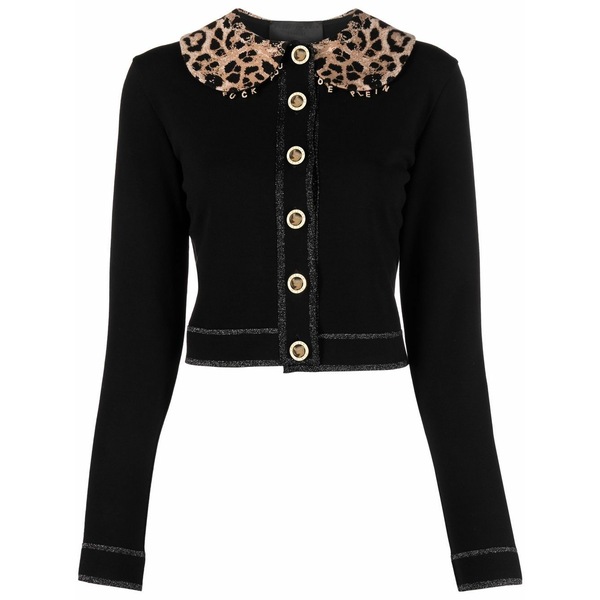フィリップ飾り気の無い レディース ジレー アウター Leopard print collar cardigan Black