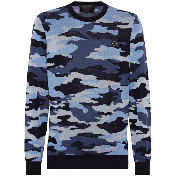 フィリップ飾り気のない メンズ 編み物\u0026プルオーバー アウター Camouflage-pattern merino jumper Blue
