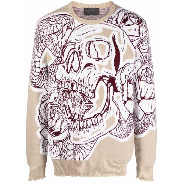 フィリップ飾り気の無い メンズ パーカー・スウェットシャツ アウター Skull patterned-intarsia sweatshirt Neutrals