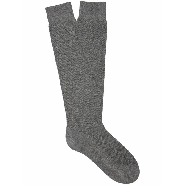 ゼニア メンズ ソックス アンダー御召しもの Chevron knit calf-length socks Grey