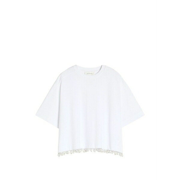 運動競技マックス レディース プルオーバー トップス Embellishment cotton t-shirt White