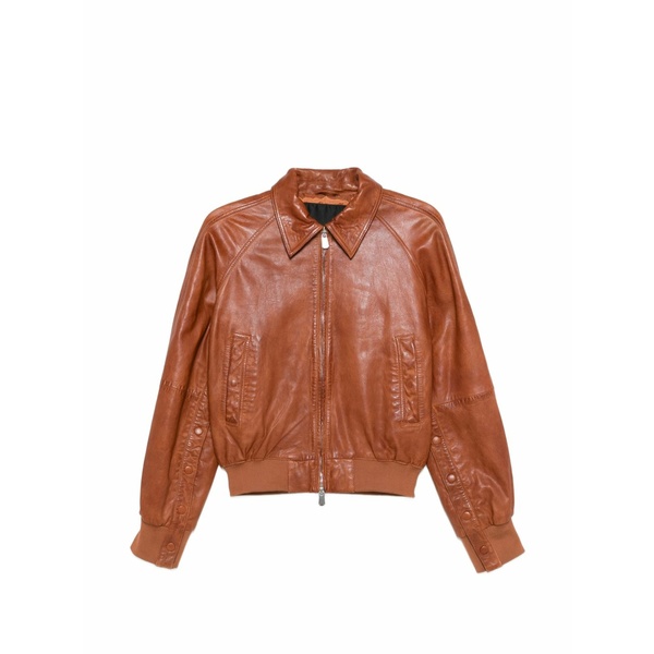 ピンコ レディース 上衣＆上衣 アウター Collared leather jacket Brown