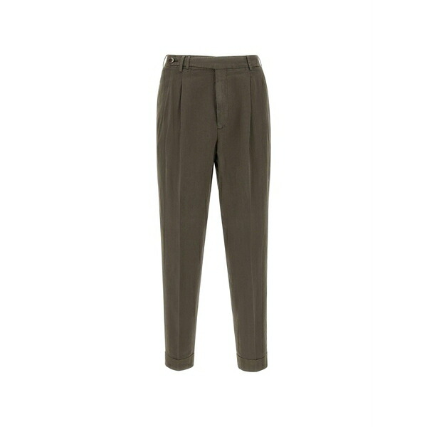 PTトリノ メンズ 心地好いズボン下 ボトムス Flap-pocket tailored trousers Brown