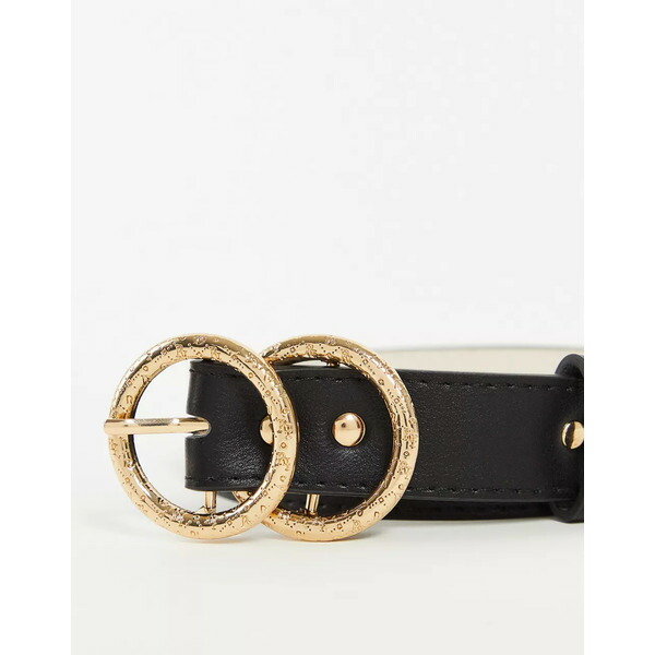 リバーアイランド レディース ベルト アクセサリー River Island double ring belt in black Black  最新のデザイン