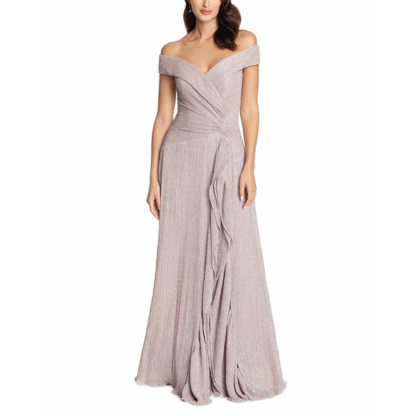 低価格化 エスケープ レディース ワンピース トップス Petite Ruffled Off-The-Shoulder Gown Rose 