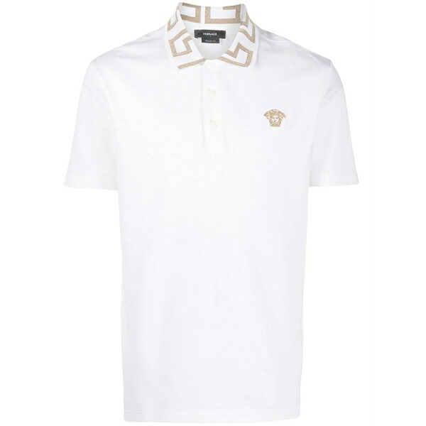 ヴェルサーチ メンズ ポロシャツ トップス Embroidered cotton polo shirt White|asty