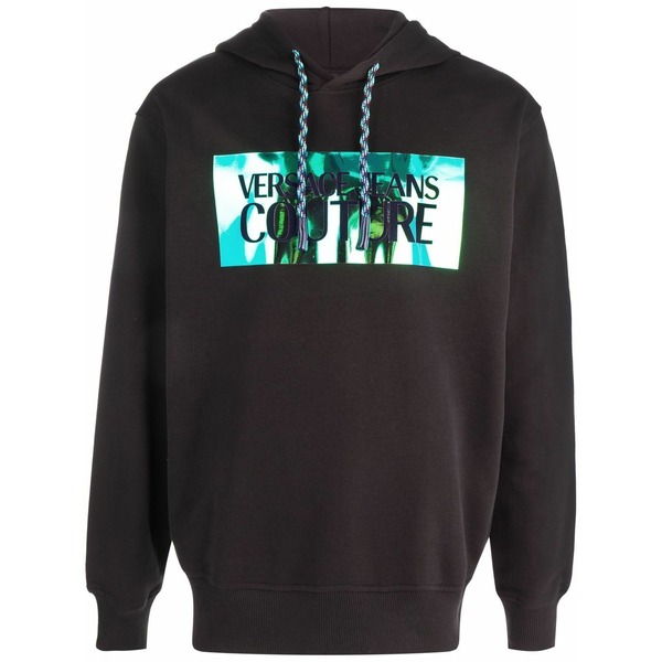 ベルサーチ メンズ パーカー・スウェットシャツ アウター Logo-print drawstring hoodie Black