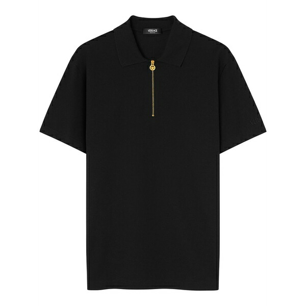 ヴェルサーチ メンズ ポロシャツ トップス Medusa zip-up polo shirt Black｜asty