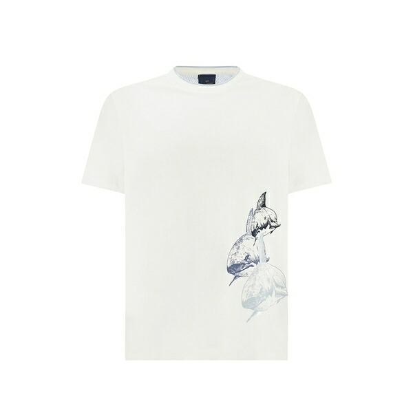ポールアンドシャーク メンズ Tシャツ トップス Shark-print cotton jersey t-shirt White｜asty