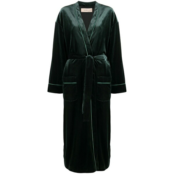 ブランカ ヴィータ レディース 厚地の外套 アウター Velvet-effect tied-waist coat Green レディースファッション-コート・ジャケット
