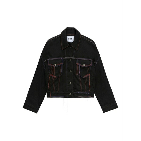 エムエスジイエム レディース 上衣＆上衣 アウター Topstitching denim jacket Black コート・ジャケット-レディースファッション