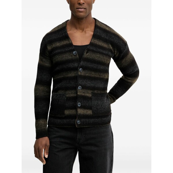 ベネトン  メンズ ジレー アウター Striped-patern pocket cardigan Black