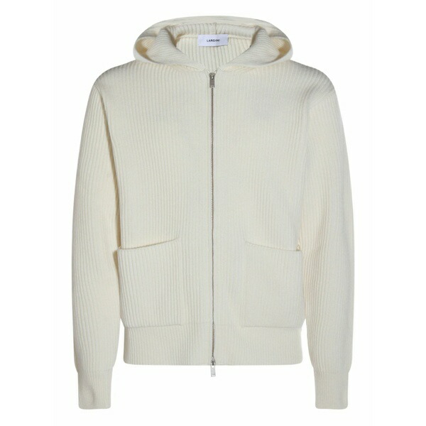 ラルディーニ メンズ パーカー・スウェットシャツ アウター Ribbed zip-up knitted hoodie Neutrals