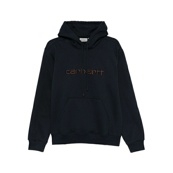 カーハート メンズ パーカー・スウェットシャツ アウター Logo-embroidered hoodie Blue｜asty