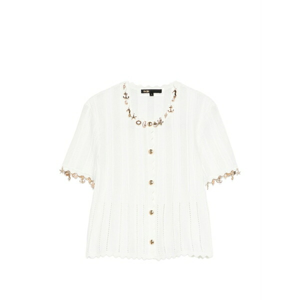マージュ レディース ジレー アウター Embellished short-sleeve cardigan White トップス-カーディガン・ボレロ-レディースファッション