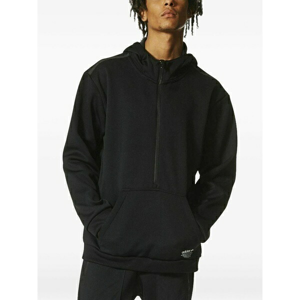 アディダス メンズ パーカー・スウェットシャツ アウター Zip-neck hoodie Black|asty