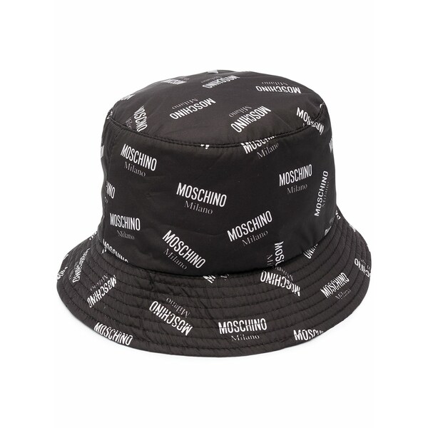 モスキーノ レディース かぶり笠 付属品 Logo print bucket hat Black