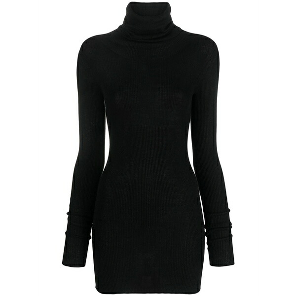 リックオウエンス レディース ワンピース トップス Ribbed-knit wool minidress Black｜asty